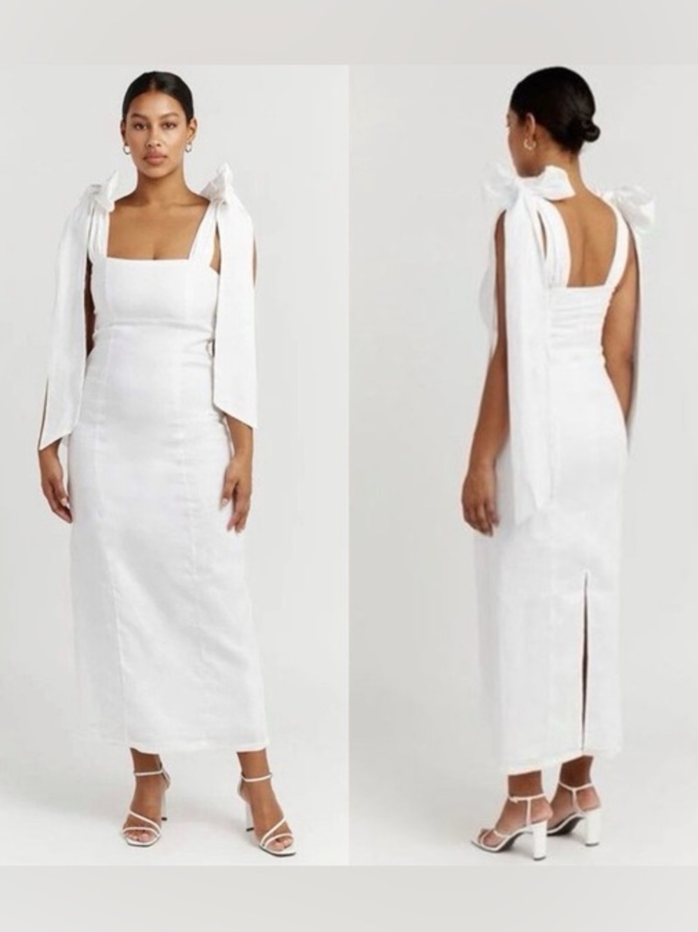 NWT DISSH Aisle 100% Linen White Bow Midi Dress Sz 4